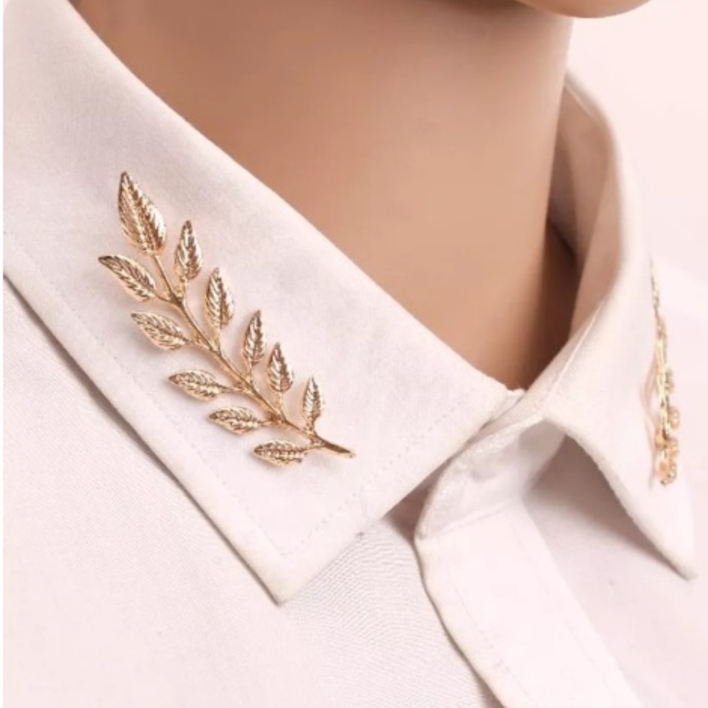 Gold Laurel Branch Collar Broach Pair